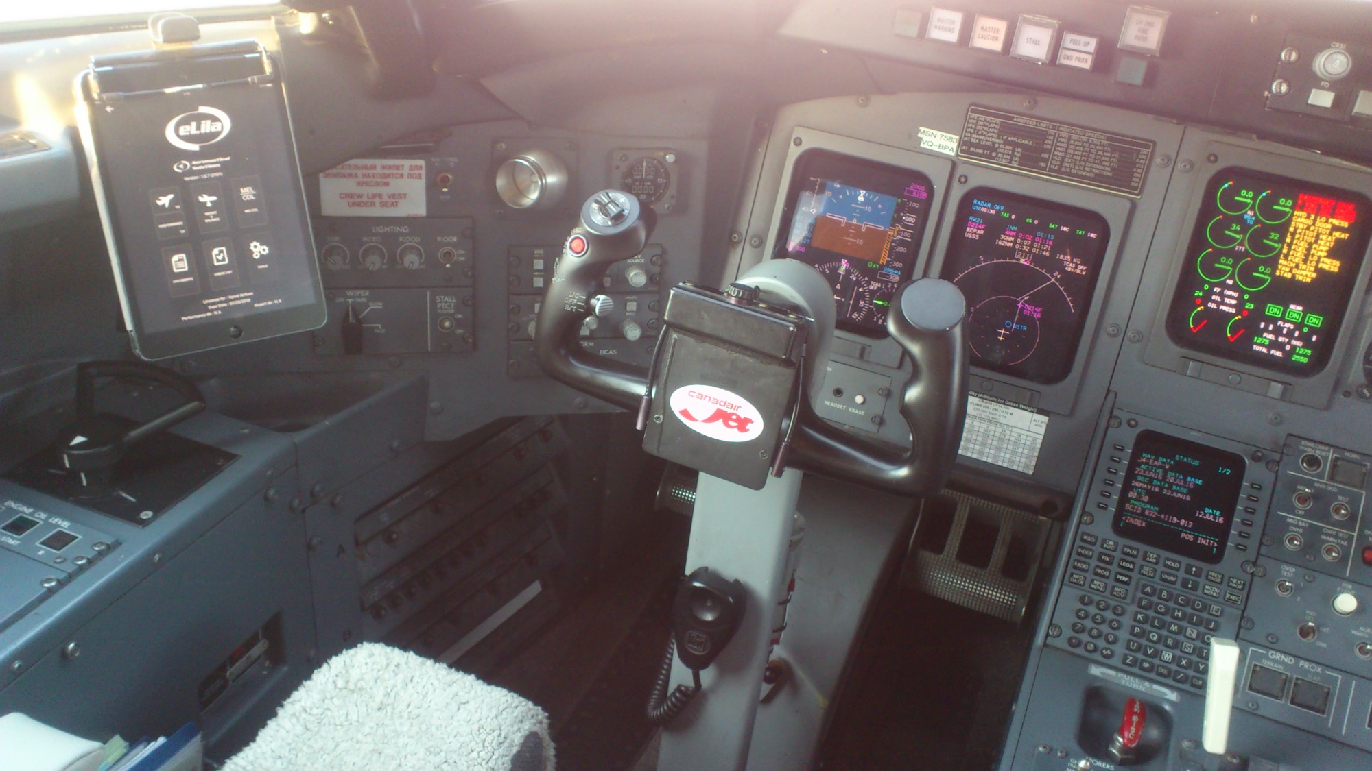 eLila EFB mounted on an iPad in the cockpit