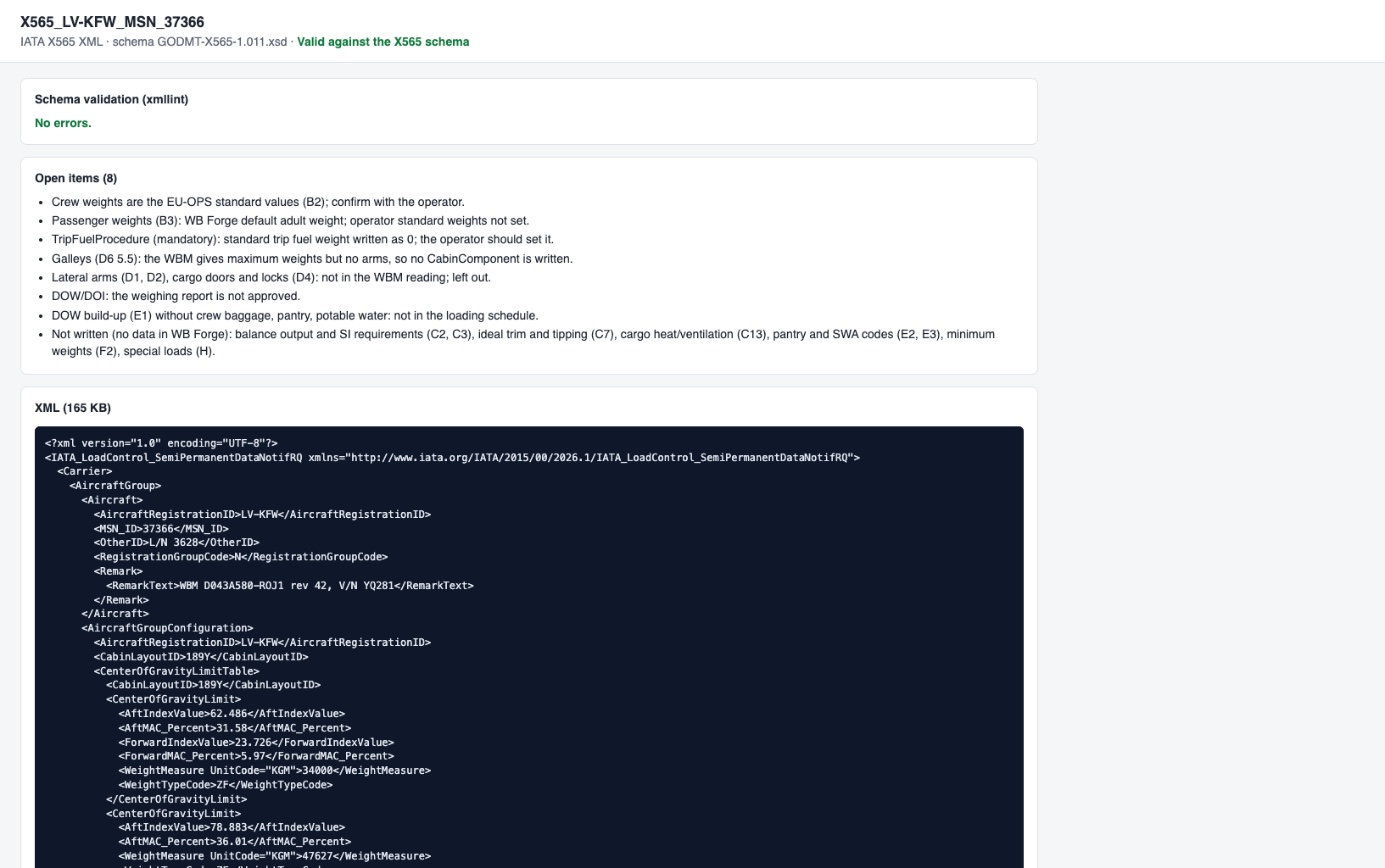 X565 XML validated against the IATA schema